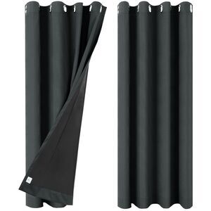 2 Panels 100% Blackout Curtains Gommet Top 52"Wx72"L Black